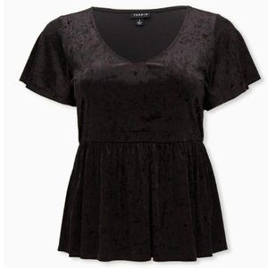 Torrid Babydoll Black Velvet V-Neck Flutter Sleeve Midi Top